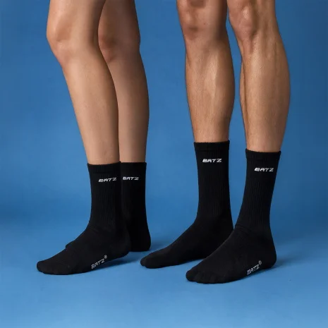BATZ Unisex Terry Mid-Calf Socks – 2 Pairs (Black/Black)
