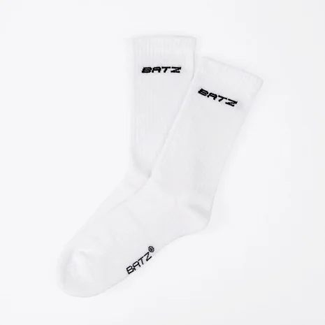 BATZ Unisex Terry Mid-Calf Socks – 2 Pairs (White/White)