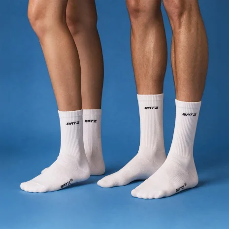 BATZ Unisex Terry Mid-Calf Socks – 2 Pairs (White/White)