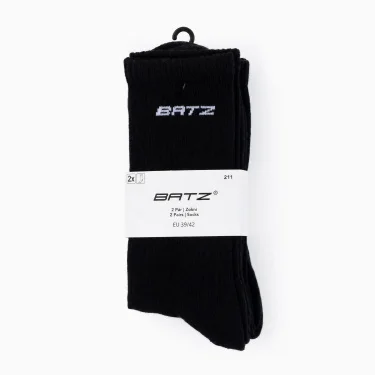 BATZ Unisex Terry Mid-Calf Socks – 2 Pairs (Black/Black)
