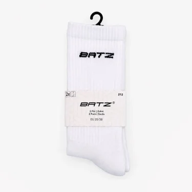 BATZ Unisex Terry Mid-Calf Socks – 2 Pairs (White/White)